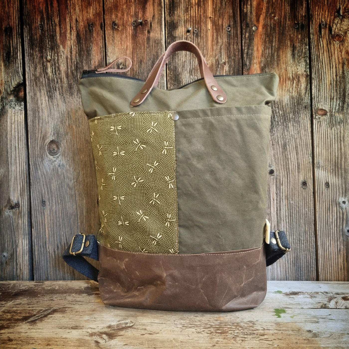 Felce zaino in tessuto cerato kaki