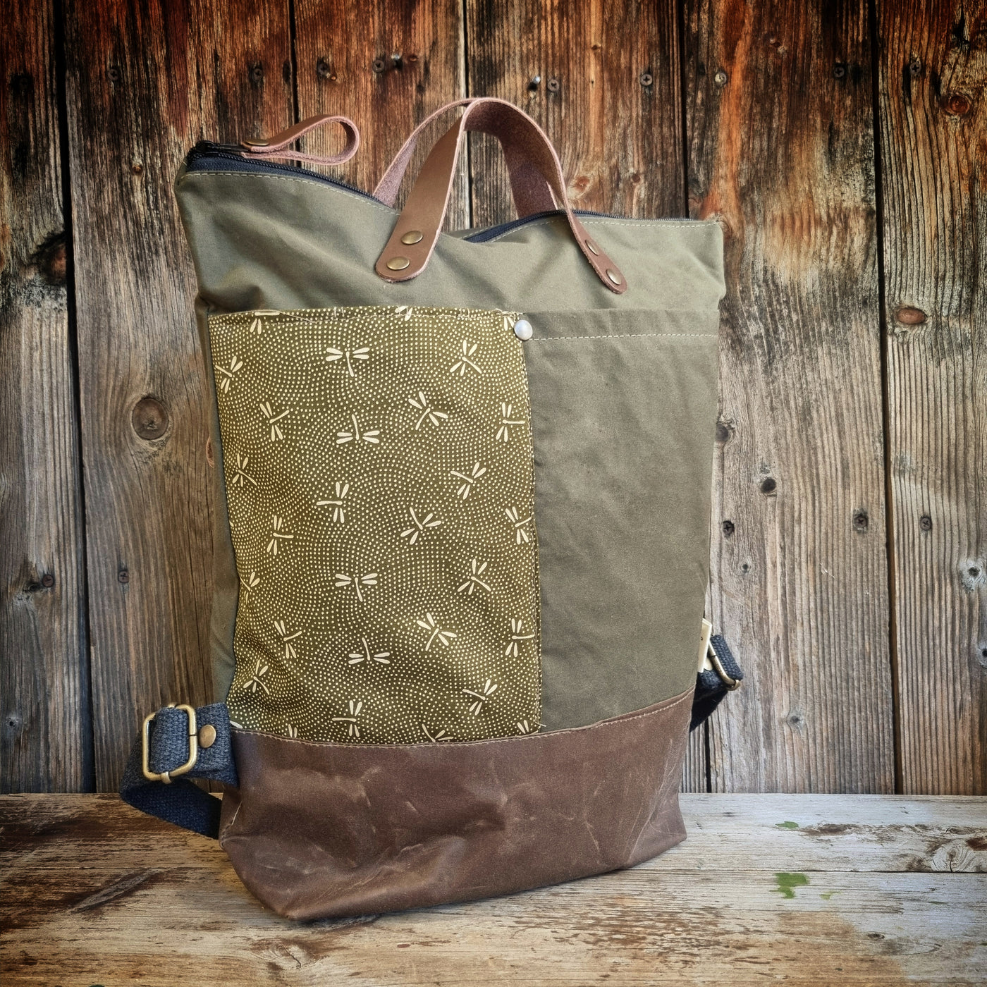 Felce zaino in tessuto cerato kaki