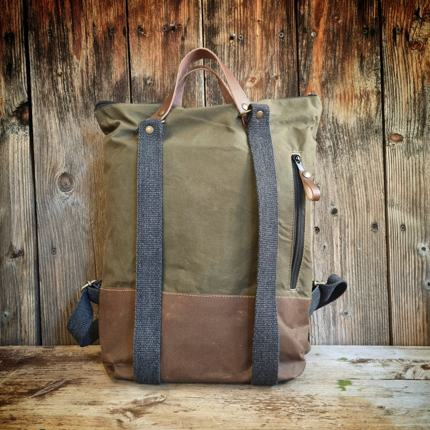 Felce zaino in tessuto cerato kaki